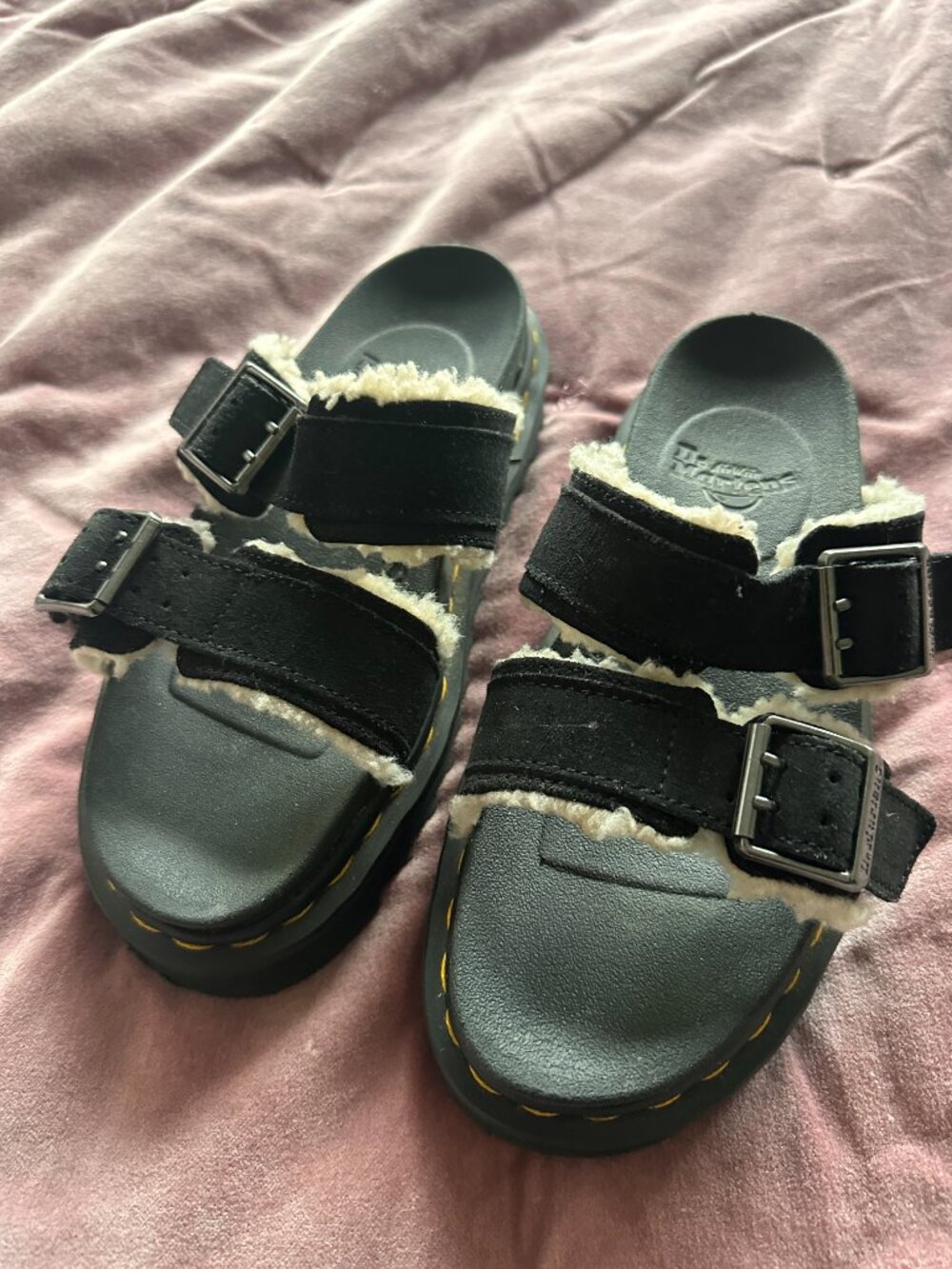 Dr Martens Myles Faux Shearling Suede Slide Sandal Mule